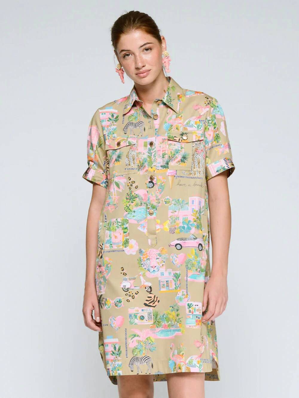 NEW VILAGALLO california print shirt dress in sand